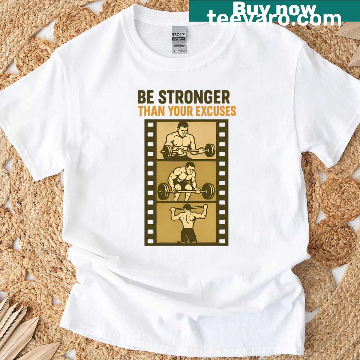 Oversized t-shirt with the phrase 'Be Stronger Than Your Excuses' in bold typography — on a men's t-shirt