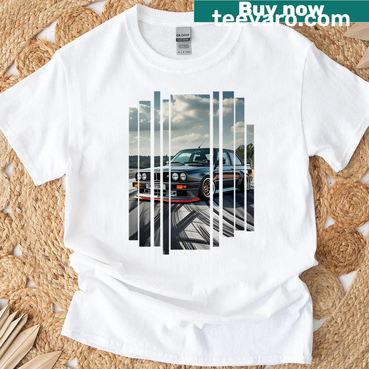 Illustration of a BMW sports car on a casual t-shirt — on a men's t-shirt