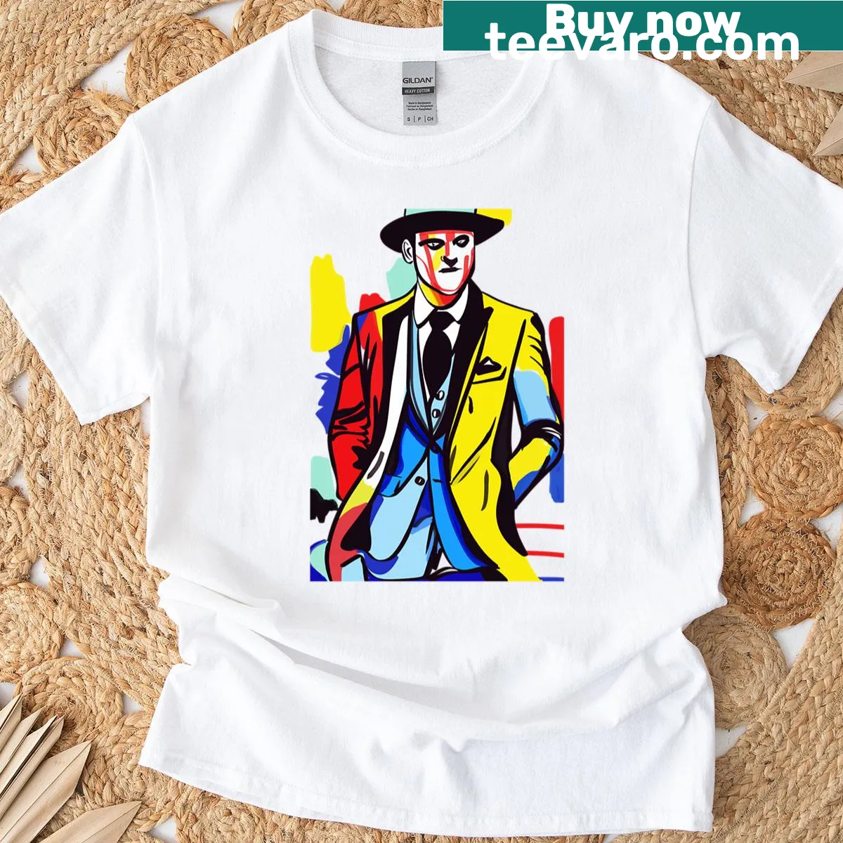 Oversized t-shirt featuring bold pop art gentleman design — on a men's t-shirt