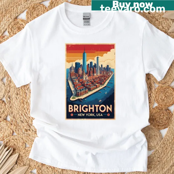 Vintage travel design representing Brighton, NY in the 1950s