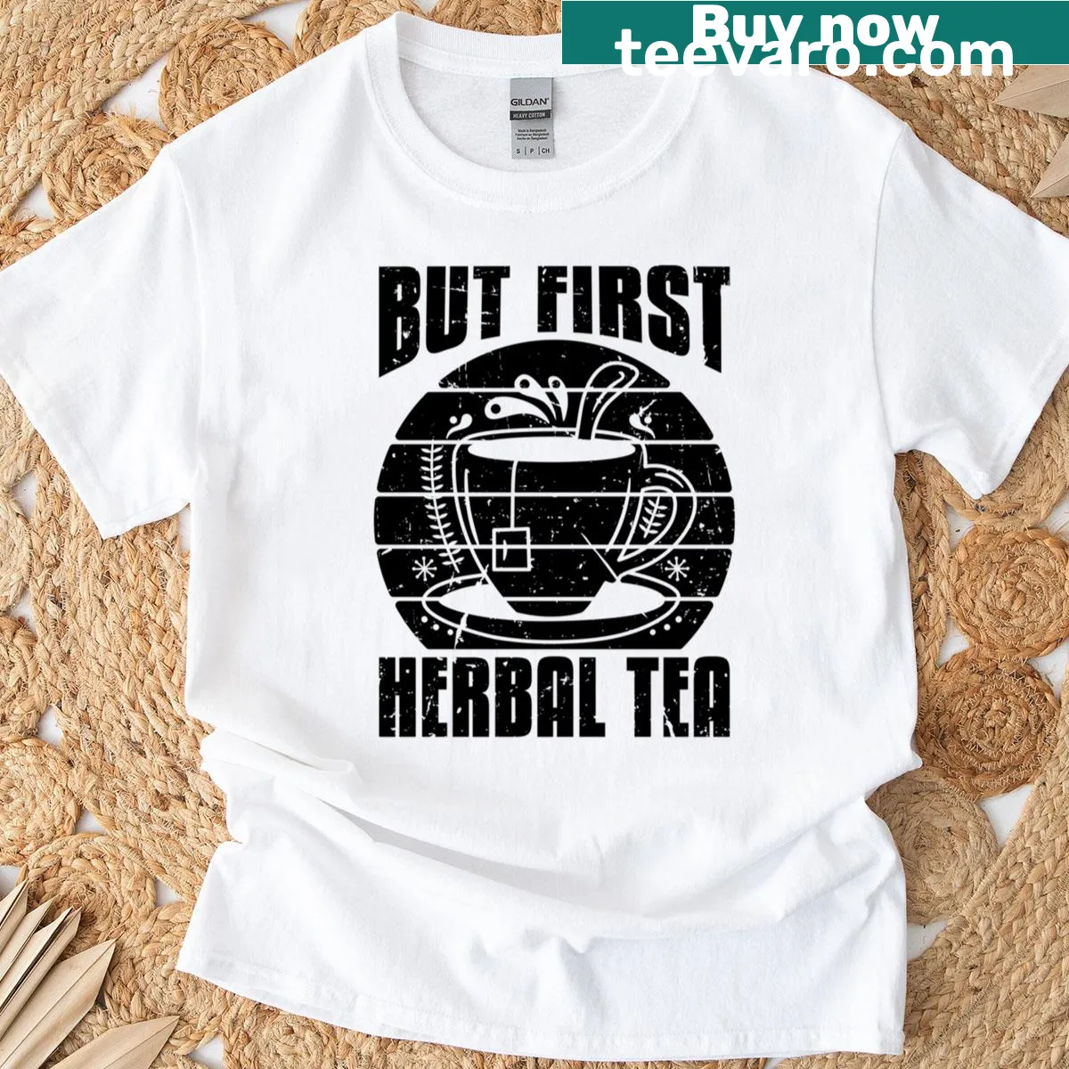 Retro herbal tea lover t-shirt with teacup graphic. — on a men's t-shirt