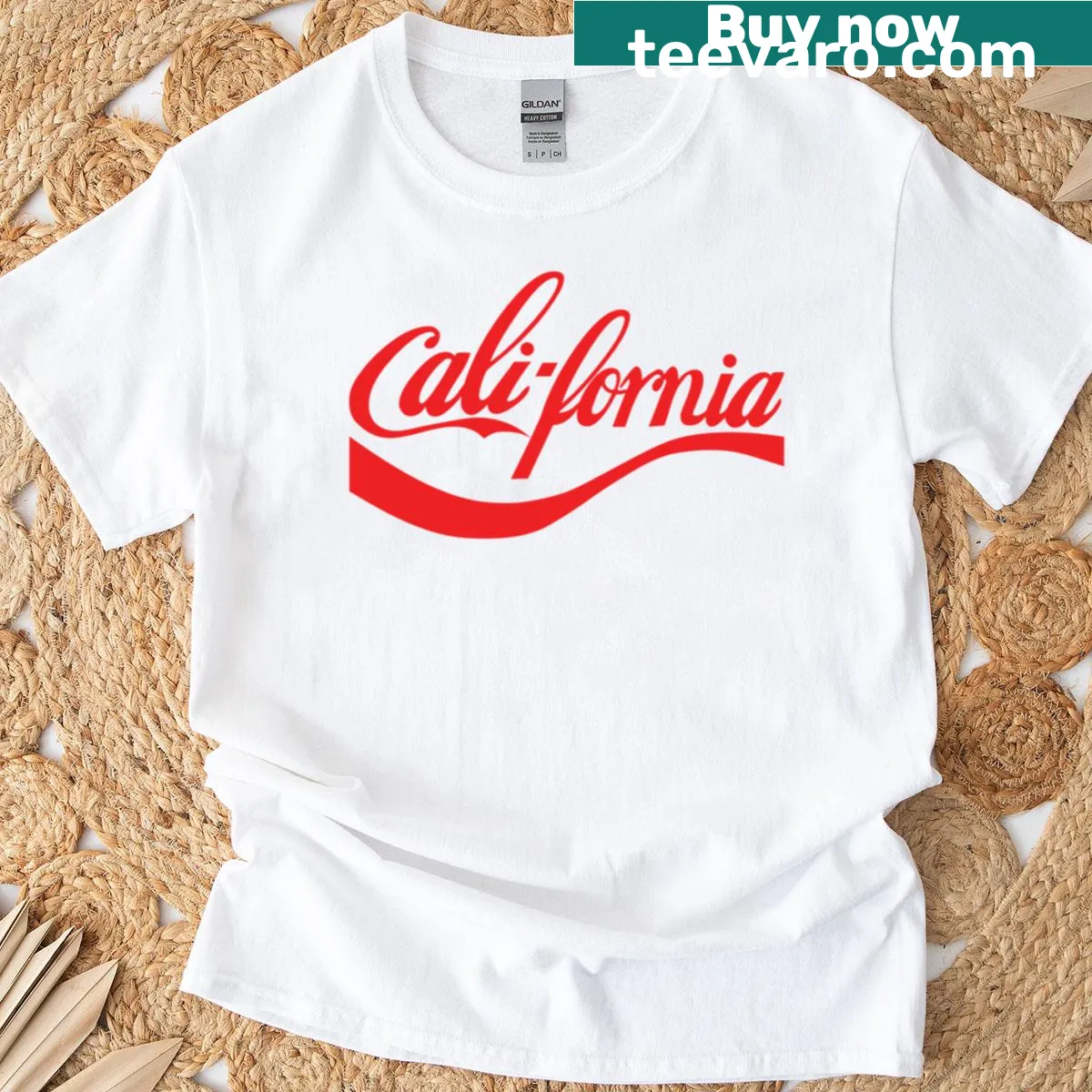 Vintage script design representing California's relaxed lifestyle — on a men's t-shirt