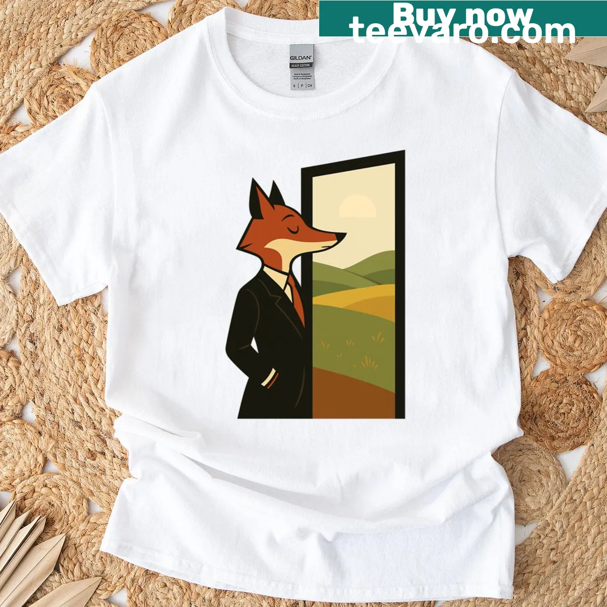 Illustration of a calm fox on a t-shirt — on a men's t-shirt