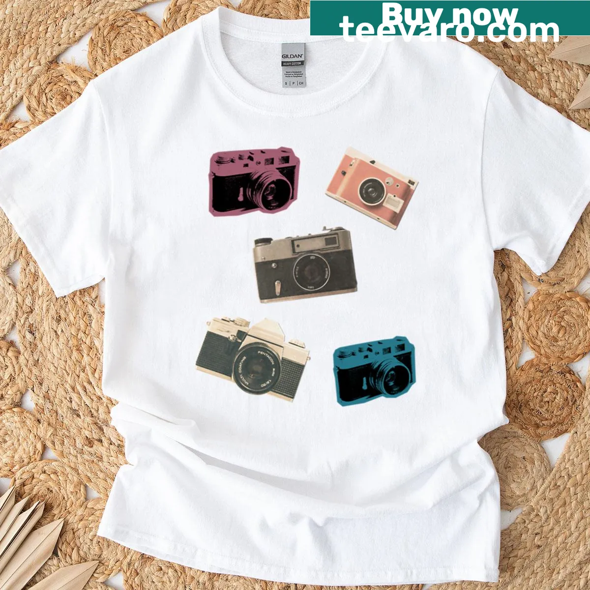 Cartoon camera cutouts graphic on a fun tee for creatives — on a men's t-shirt