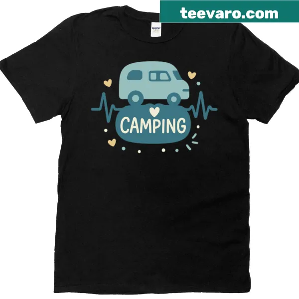 Illustration of a camper van in a scenic landscape on a t-shirt