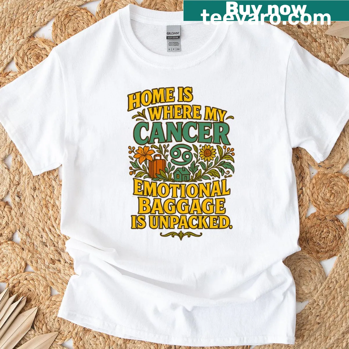 Vintage-style oversized T-shirt with sentimental zodiac and art nouveau design. — on a men's t-shirt