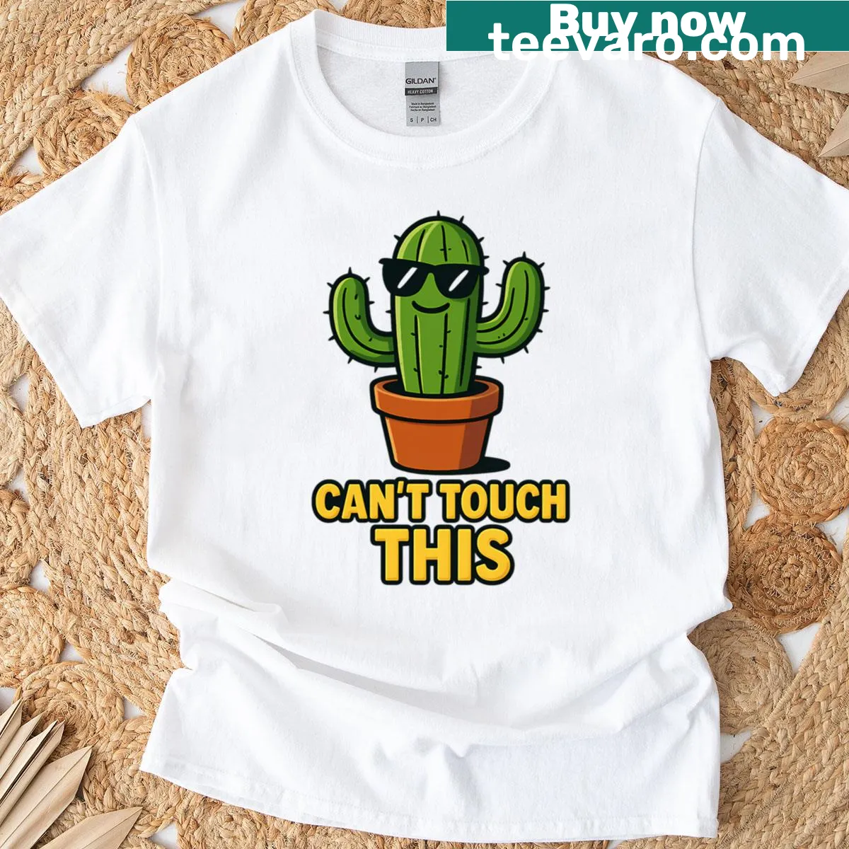 Funny cartoon cactus with sunglasses and text on T-shirt. — on a men's t-shirt