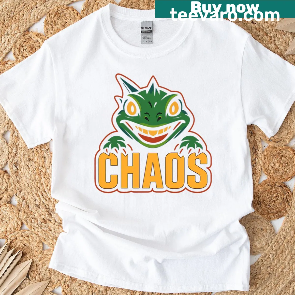 Oversized Chaos Lizard T-shirt featuring a playful retro design — on a men's t-shirt