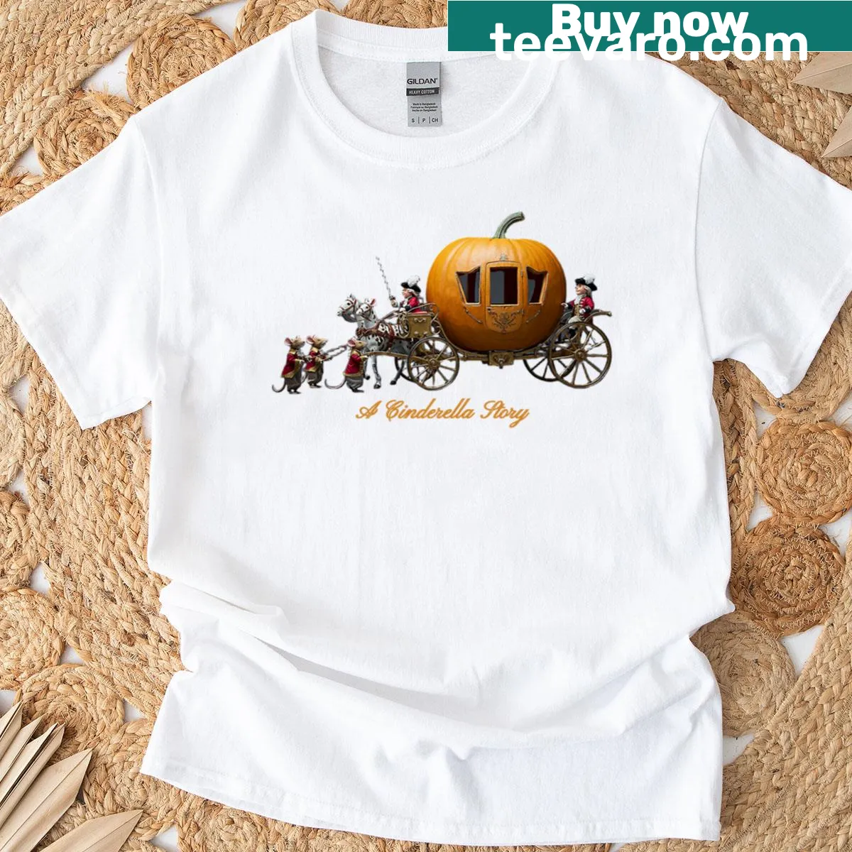 Oversized T-shirt with Cinderella's magical pumpkin carriage illustration — on a men's t-shirt