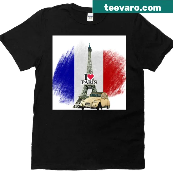 Vintage photo t-shirt featuring Citron 2cv and Eiffel Tower