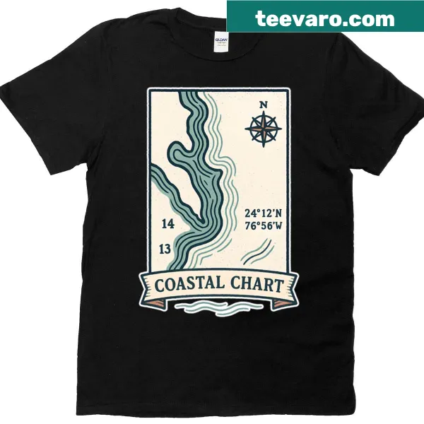 Illustrative Coastal Chart Fragment t-shirt showcasing nautical designs