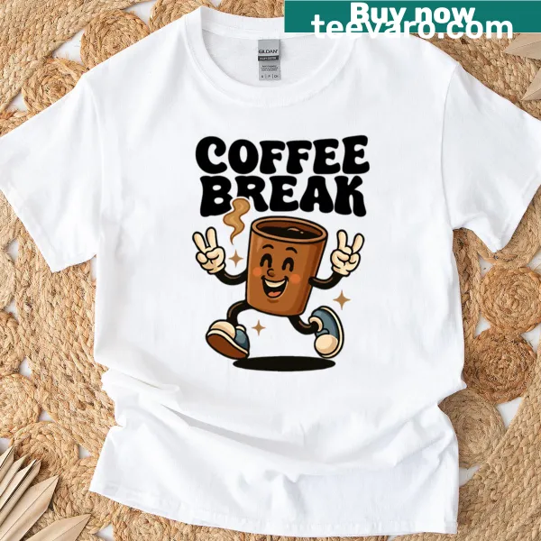 Retro cartoon illustration of a coffee cup on t-shirt