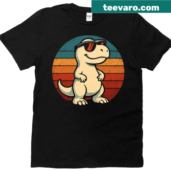 Vintage-style t-shirt featuring a T-rex wearing sunglasses