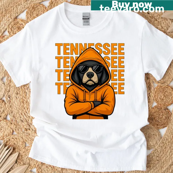 Cartoon Coonhound design on a Tennessee-themed t-shirt