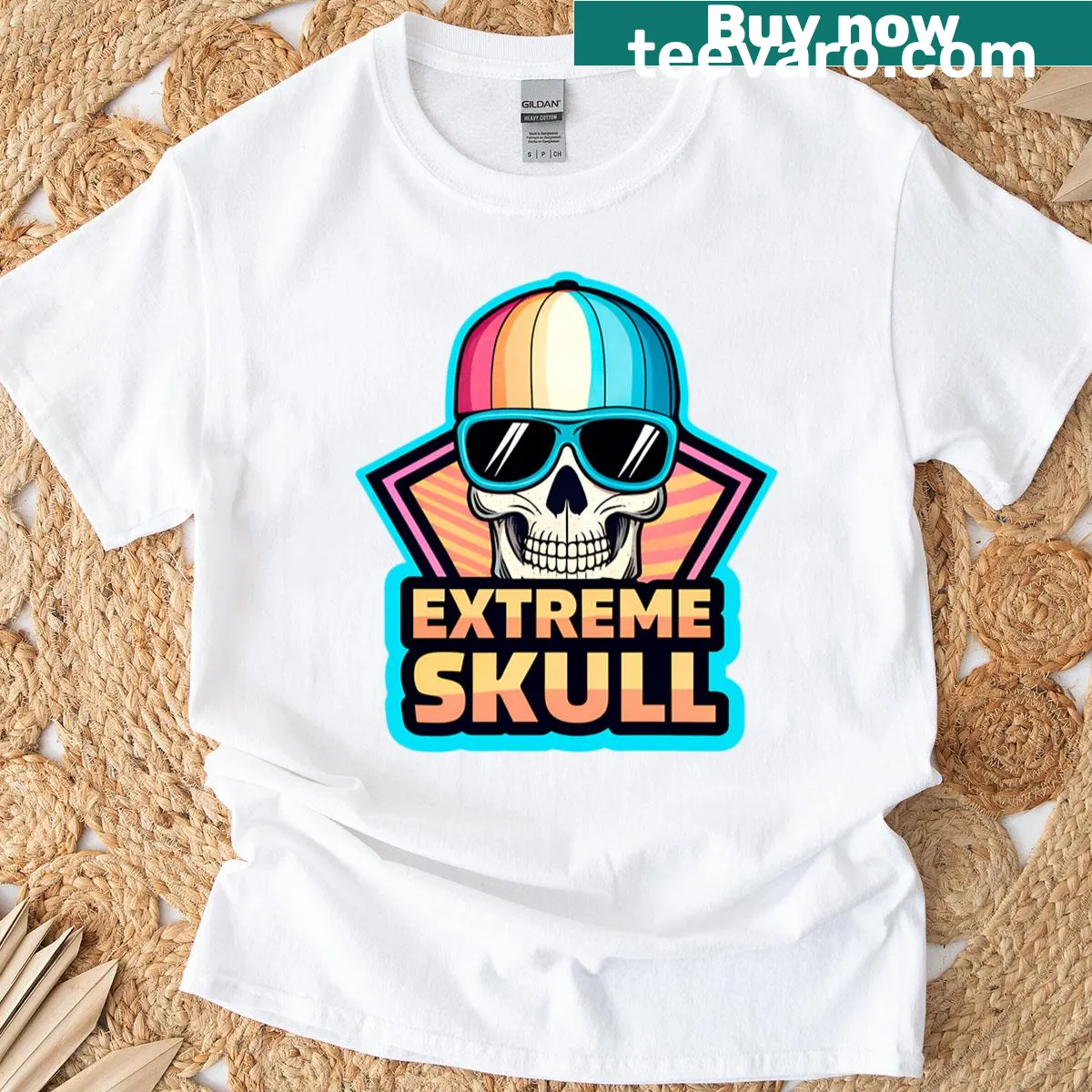 Retro t-shirt featuring extreme skull design — on a men's t-shirt