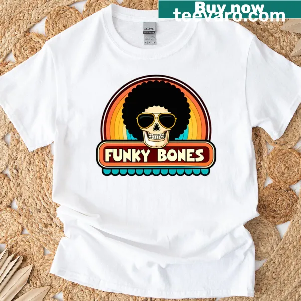 Retro Afro Skull graphic T-shirt with funky design