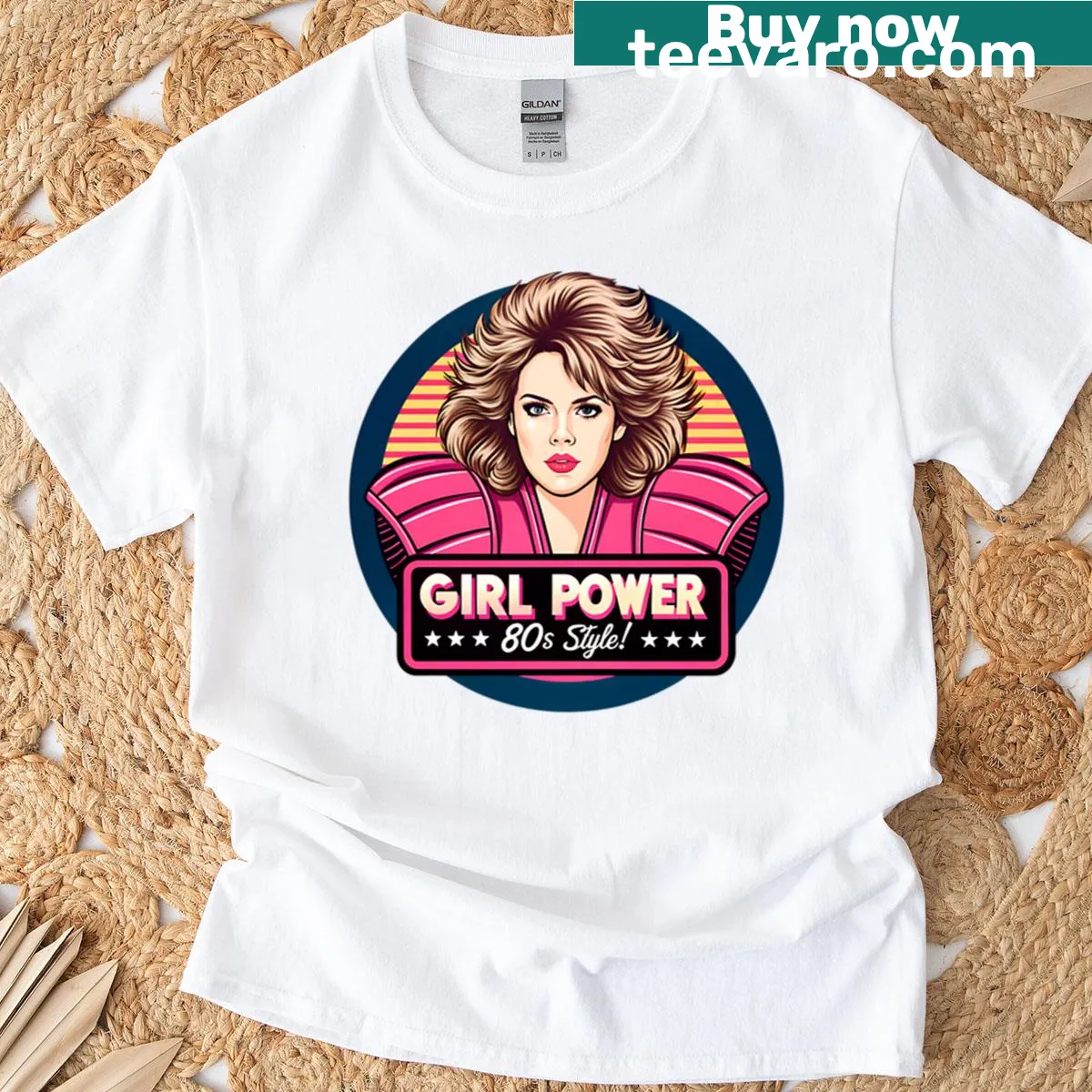 Hand-lettered Girl Power 80s graphic T-shirt — on a men's t-shirt