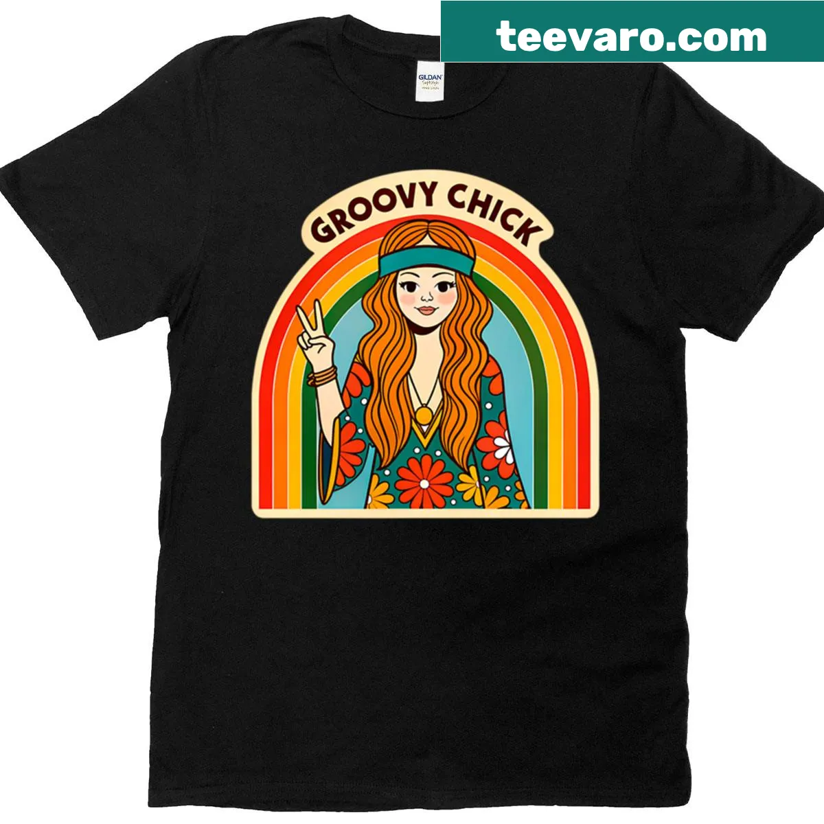 Retro oversized T-shirt with bohemian design celebrating 70s style — on a men's t-shirt