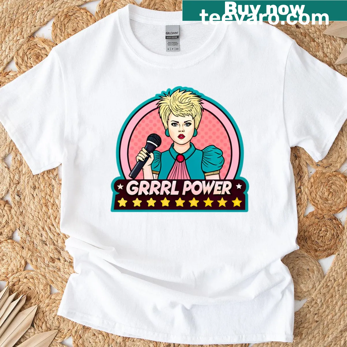 Retro 90s Grrrl Power T-shirt celebrating women's rights — on a men's t-shirt