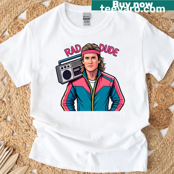 Retro 80s oversized t-shirt with a graphic of a mullet man