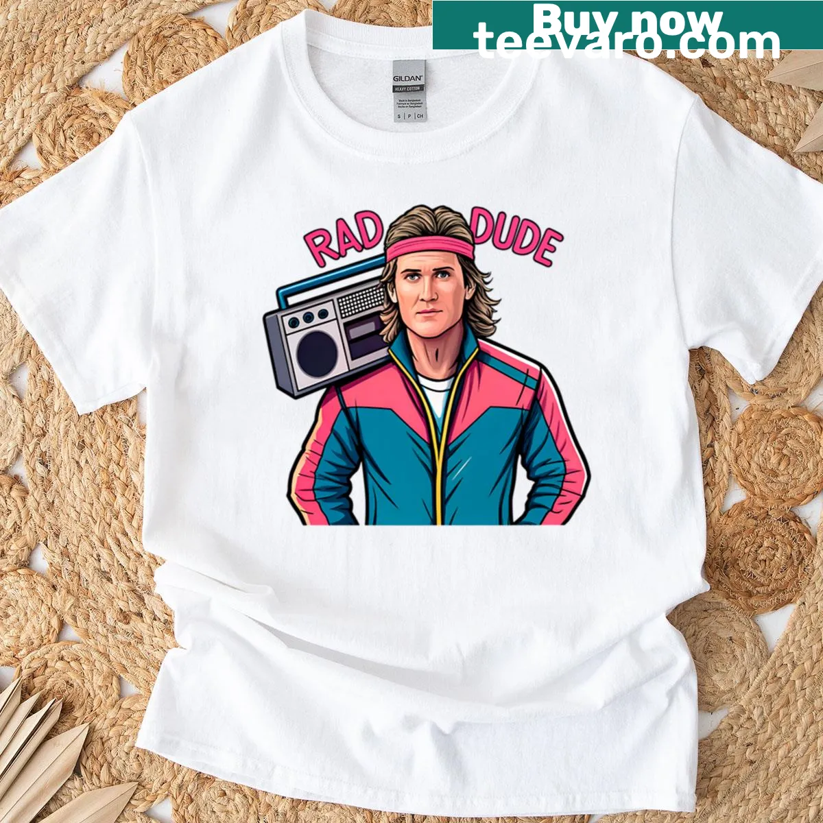 Retro 80s oversized t-shirt with a graphic of a mullet man — on a men's t-shirt