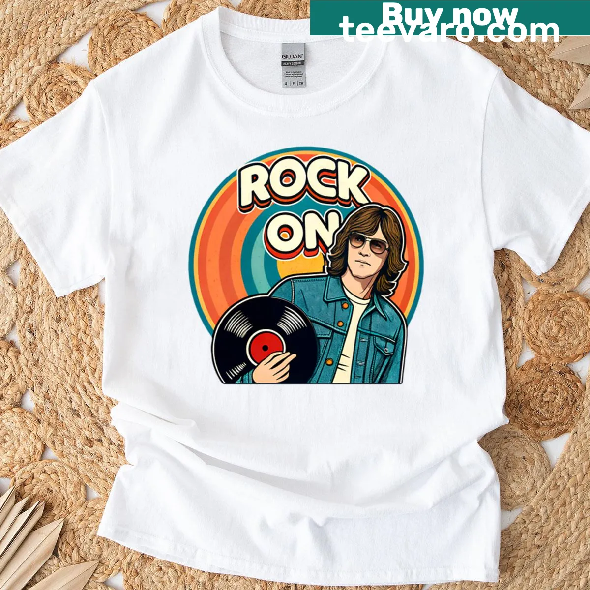 Retro oversized T-shirt with a rock-on hand gesture print — on a men's t-shirt