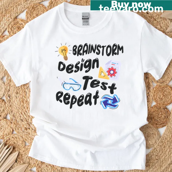 T-shirt illustrating the stages of the creative design process