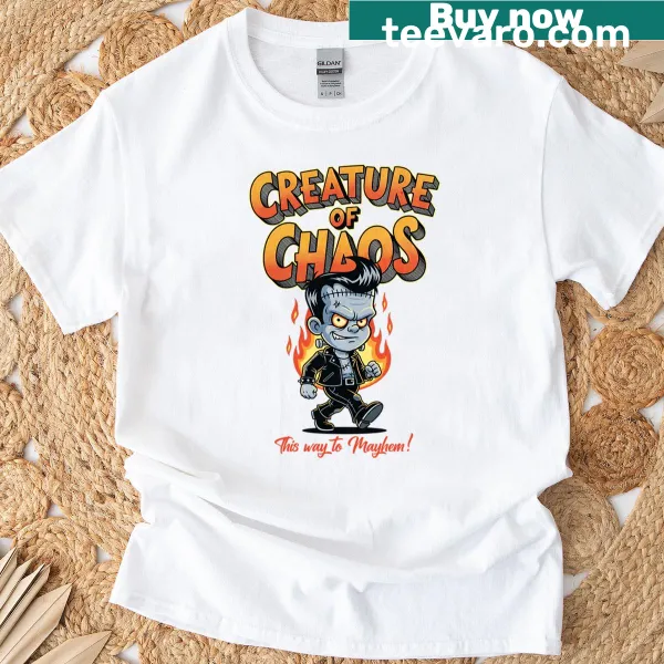 Oversized T-shirt featuring a whimsical creature design representing chaos