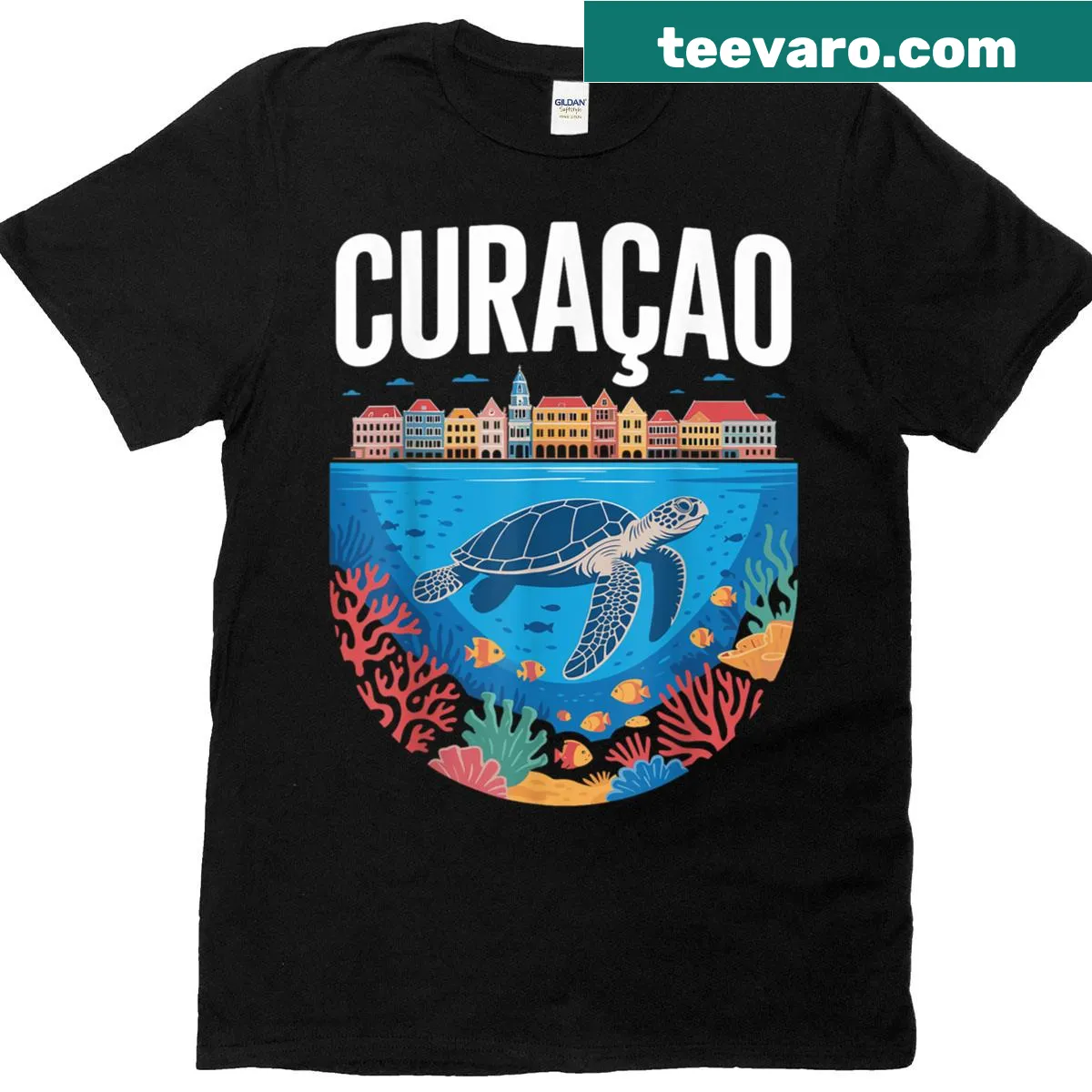 Vintage-style T-shirt featuring a sea turtle design inspired by the Caribbean — on a men's t-shirt