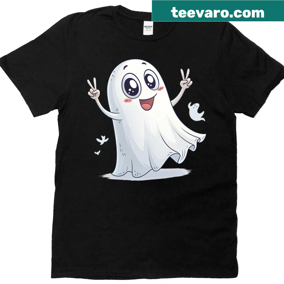 Adorable T-shirt featuring a cute ghost illustration — on a men's t-shirt