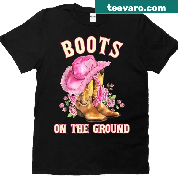 Cute T-shirt featuring an illustration of pink cowboy boots