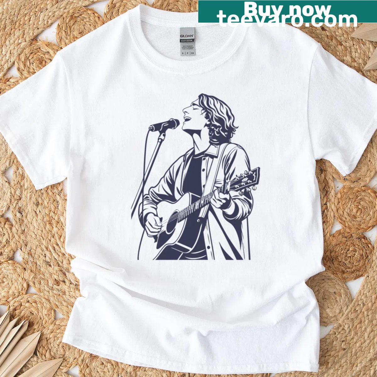 Illustrative T-shirt featuring Dean Lewis acoustic music design — on a men's t-shirt