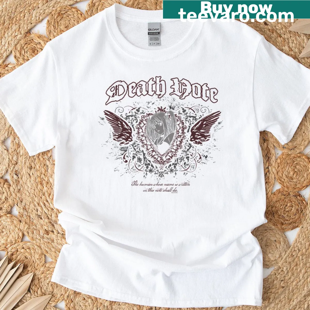Misa Amane graphic with a winged heart on T-shirt. — on a men's t-shirt