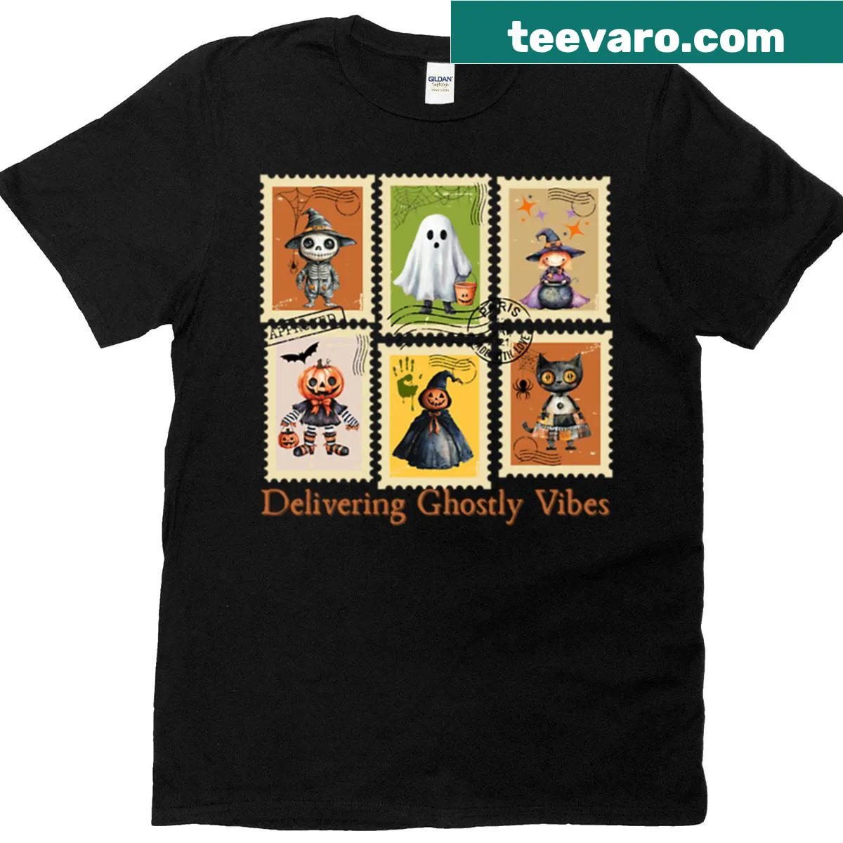 Oversized Halloween t-shirt with playful ghost illustrations — on a men's t-shirt