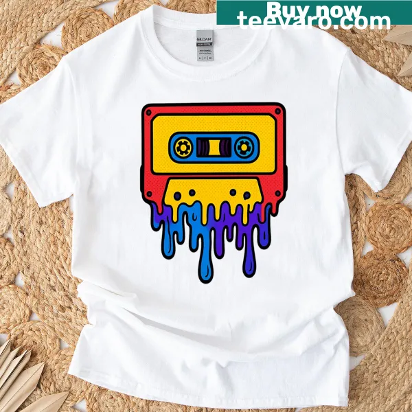 Retro T-shirt featuring a dripping cassette tape design