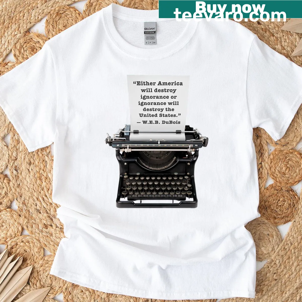 Oversized t-shirt with a Dubois quote in typewriter font — on a men's t-shirt