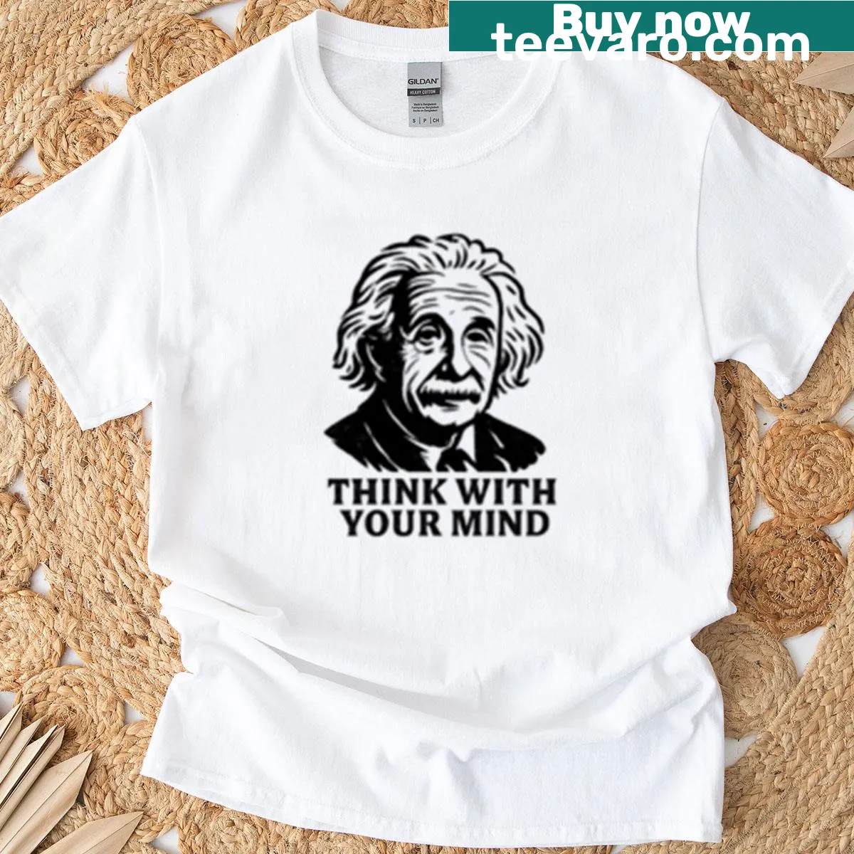 Einstein quote T-shirt with 'Think With Your Mind' text design — on a men's t-shirt