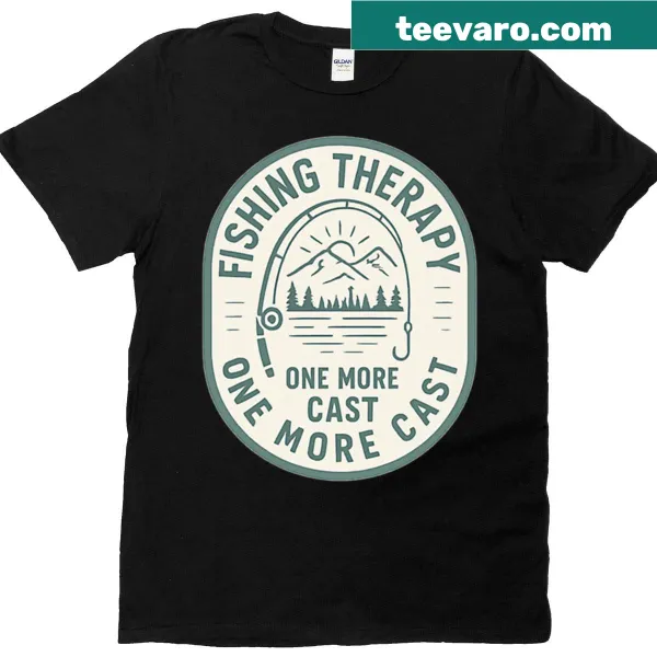 Oversized t-shirt with a vintage fishing badge graphic saying 'Fishing Therapy'