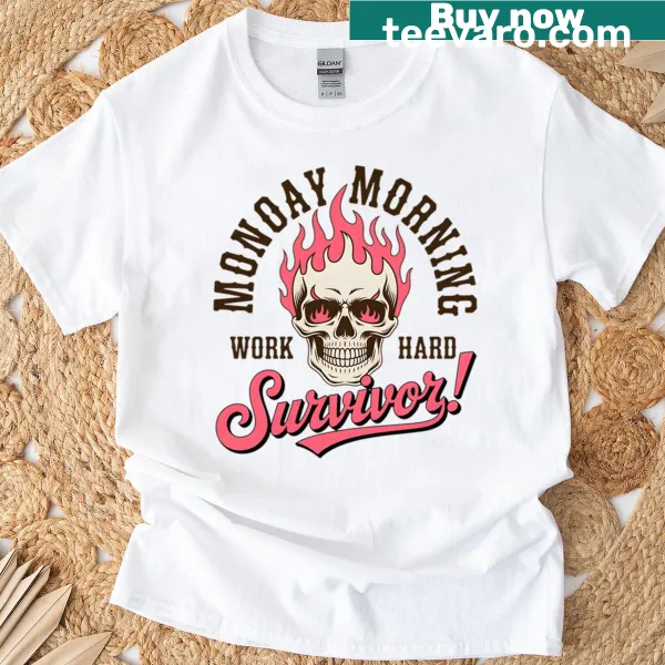 Retro flaming skull graphic T-shirt with a vintage distressed look