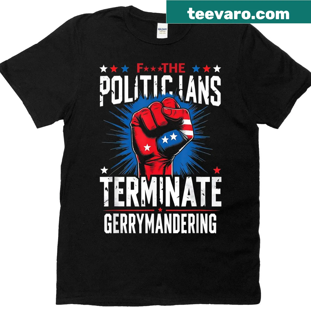 Bold political T-shirt with anti-gerrymandering message. — on a men's t-shirt