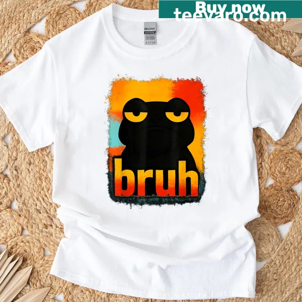Funny Bruh frog meme graphic on a t-shirt for teens