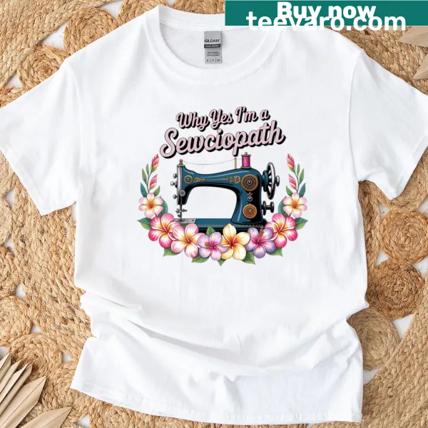 Oversized t-shirt with humorous sewing machine graphic