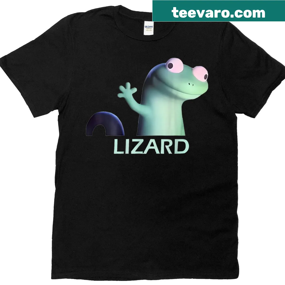 Graphic t-shirt featuring multiple lizards in a whimsical design — on a men's t-shirt