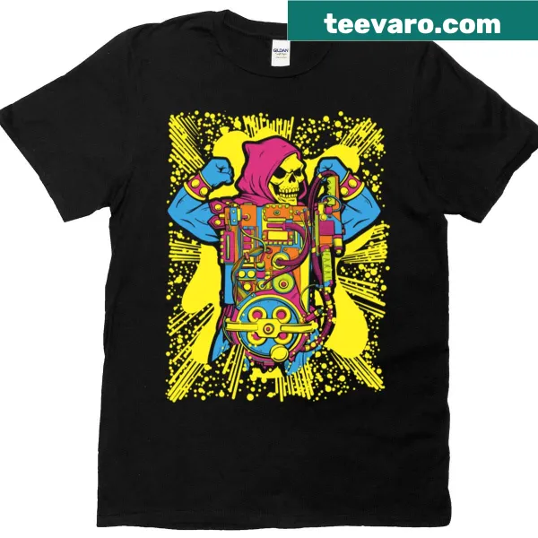 Cartoon-style Skeletor t-shirt with ghostbusting theme