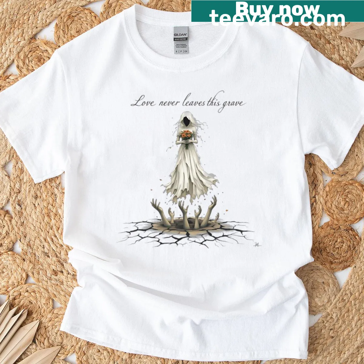 Ghostly bride illustration on a spooky t-shirt — on a men's t-shirt