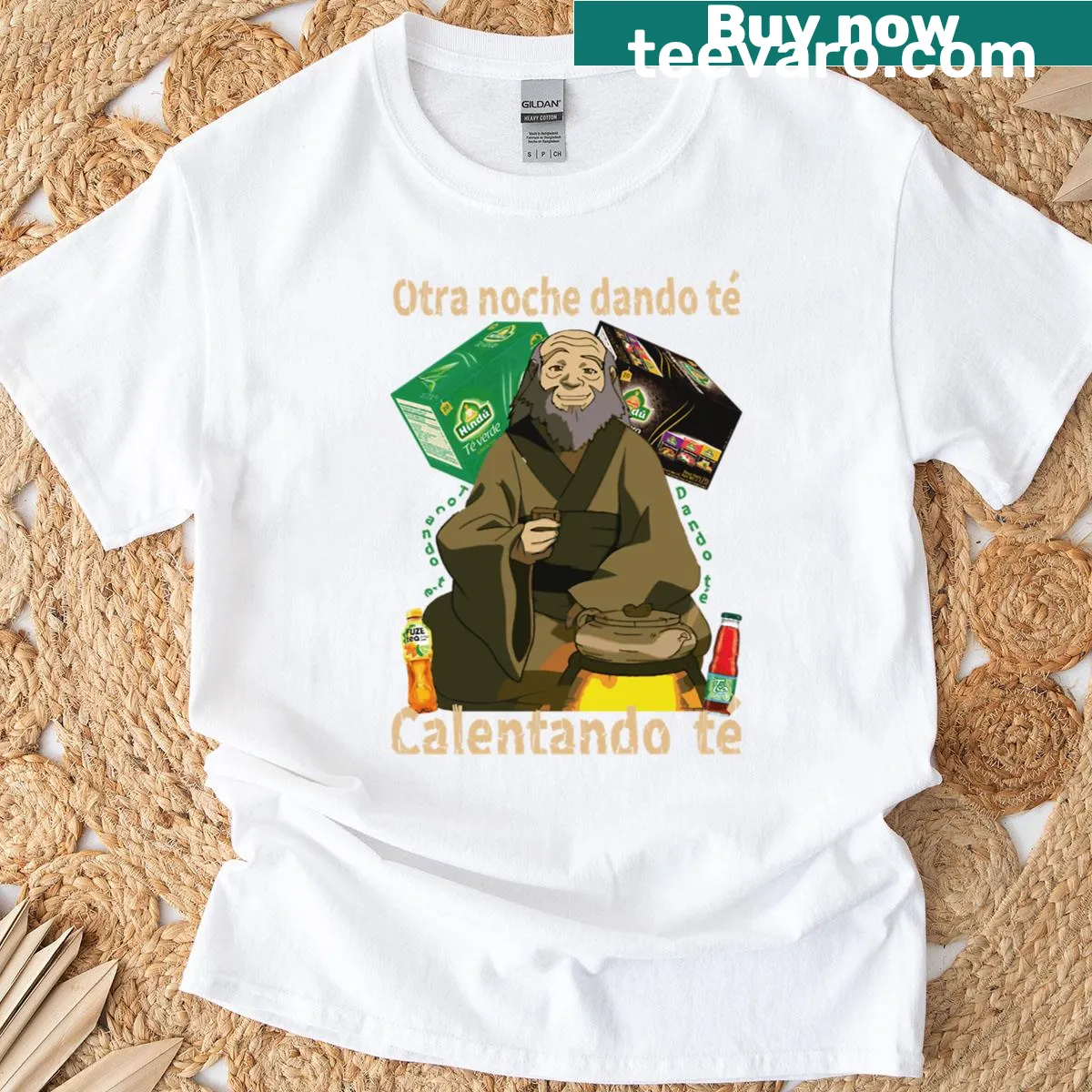 Illustration of a teapot and cups on a tea-themed T-shirt — on a men's t-shirt