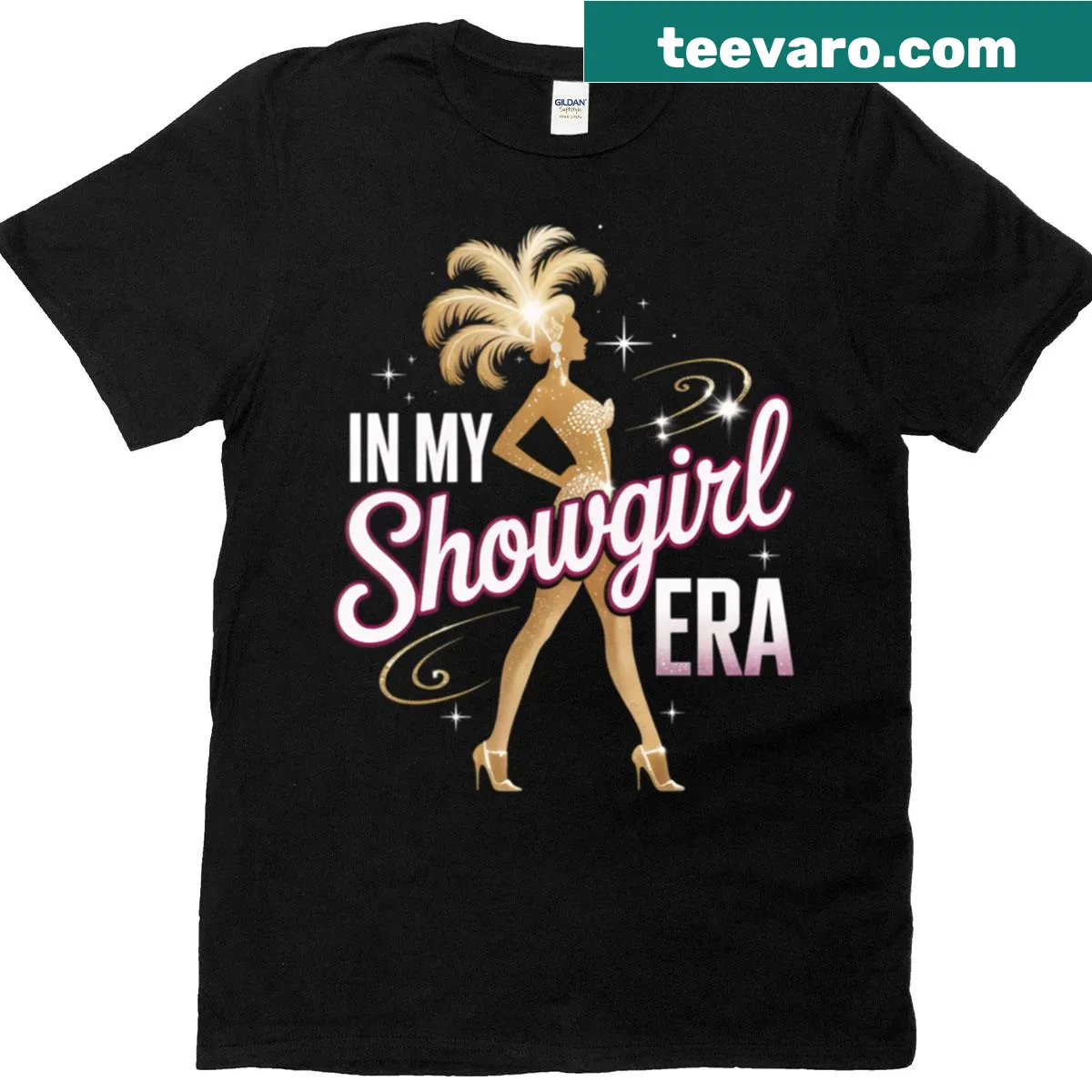 Retro T-shirt featuring a glam showgirl design and Las Vegas theme — on a men's t-shirt