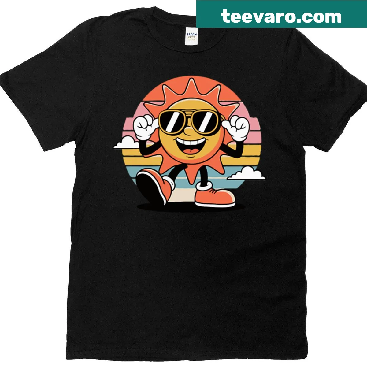 Retro sun with sunglasses illustration on a t-shirt — on a men's t-shirt