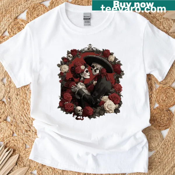 Gothic skeleton lovers illustration oversized T-shirt