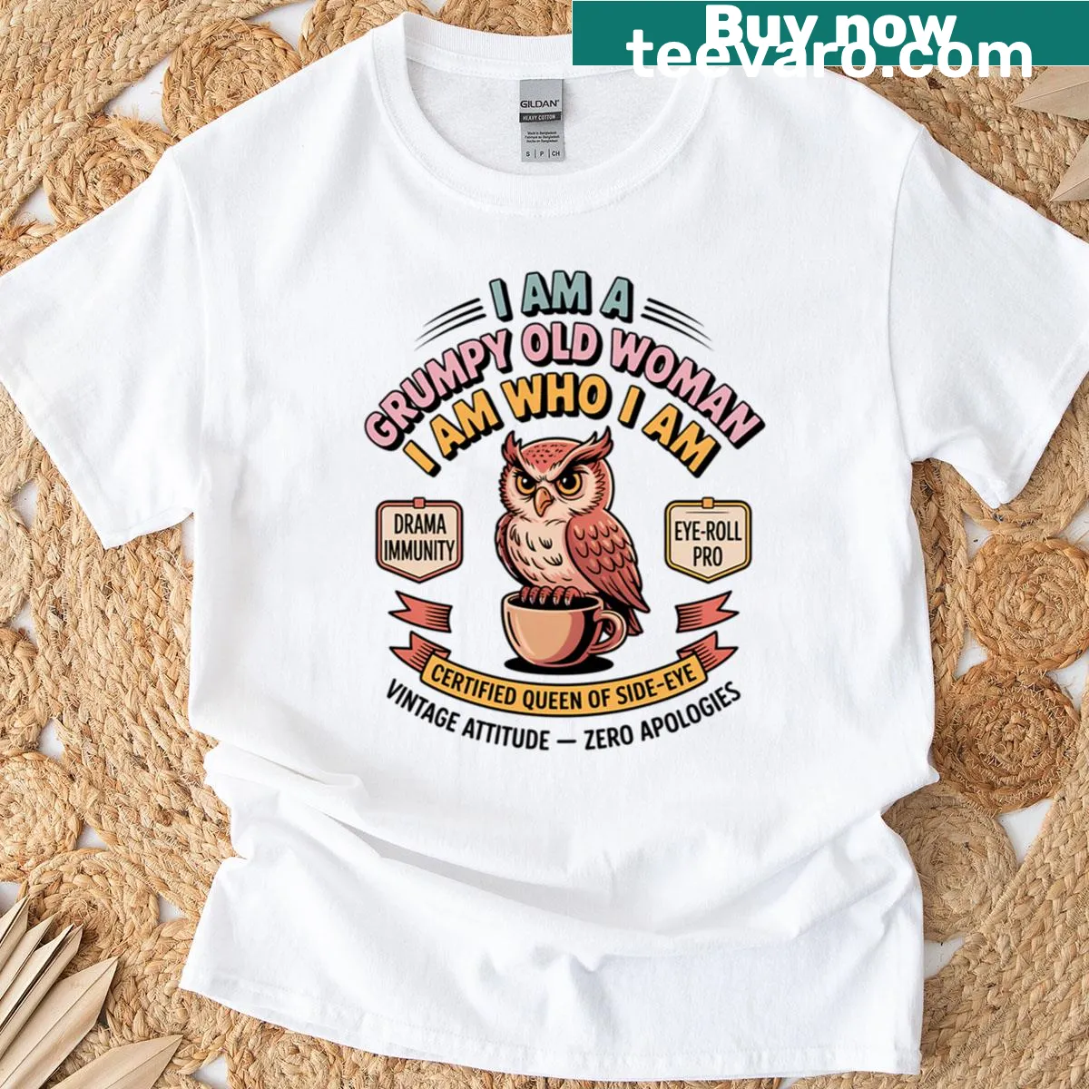 Vintage quote t-shirt declaring I Am A Grumpy Old Woman — on a men's t-shirt